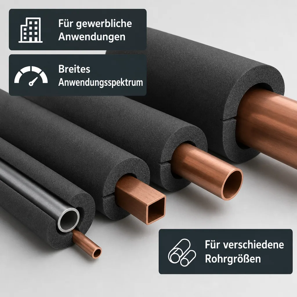 AEROFLEX® SH Rohrisolierung, Rohrdämmung - 2 m, flexibles Isoliermaterial aus geschlossenzelligem Schaumgummi, schwarz - 76 x 40 mm
