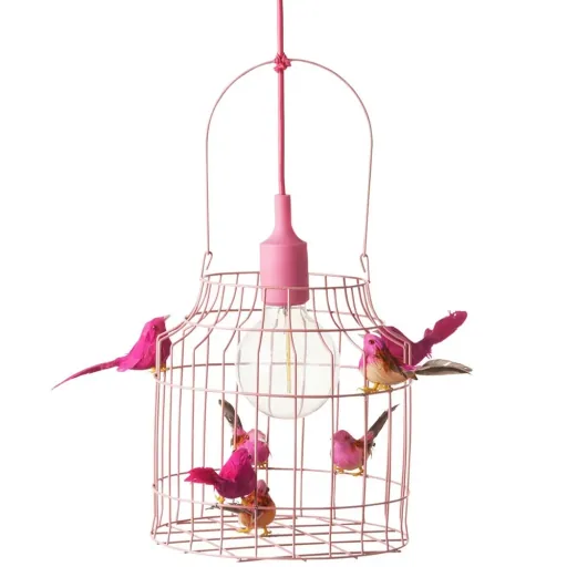 Dutch Dilight Pendellampe rosa Vögelchen rosa, Größe: klein 42 x 24 cm
