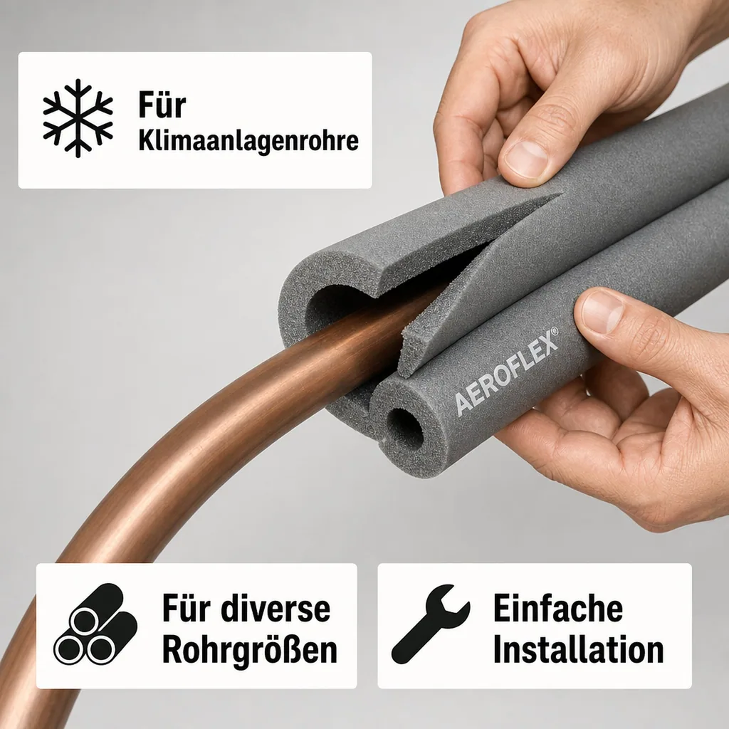 AEROFLEX® SH XT Pipe Insulation, Pipe Lagging - 2m, Self-Adhesive, Flexible Insulation Material from Closed-Cell Foam Rubber Base, Black - 60 x 10 mm