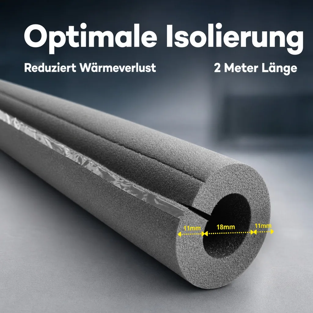 AEROFLEX® SH XT Rohrisolierung, Rohrdämmung - 2m, Selbstklebend, Flexibler Dämmstoff aus Geschlossenzelligem Schaum Kautschukbasis, Schwarz - 18 x 10 mm