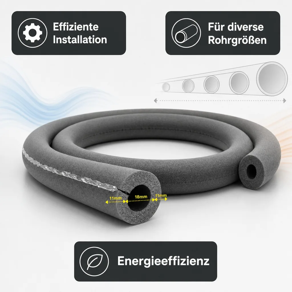 AEROFLEX® SH XT Pipe Insulation, Pipe Lagging - 2m, Self-Adhesive, Flexible Insulation Material from Closed-Cell Foam Rubber Base, Black - 18 x 10 mm