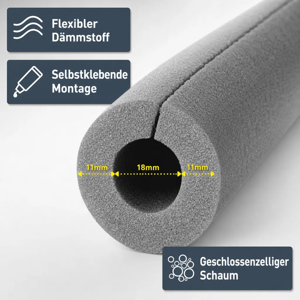 AEROFLEX® SH XT Rohrisolierung, Rohrdämmung - 2m, Selbstklebend, Flexibler Dämmstoff aus Geschlossenzelligem Schaum Kautschukbasis, Schwarz - 18 x 10 mm