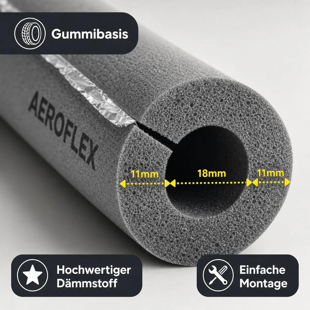 AEROFLEX® SH XT Rohrisolierung, Rohrdämmung - 2m, Selbstklebend, Flexibler Dämmstoff aus Geschlossenzelligem Schaum Kautschukbasis, Schwarz - 18 x 10 mm