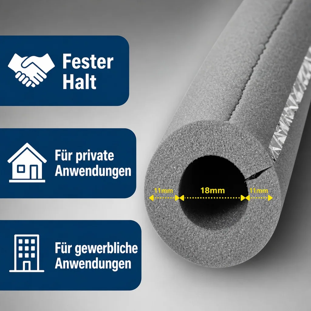 AEROFLEX® SH XT Rohrisolierung, Rohrdämmung - 2m, Selbstklebend, Flexibler Dämmstoff aus Geschlossenzelligem Schaum Kautschukbasis, Schwarz - 18 x 10 mm