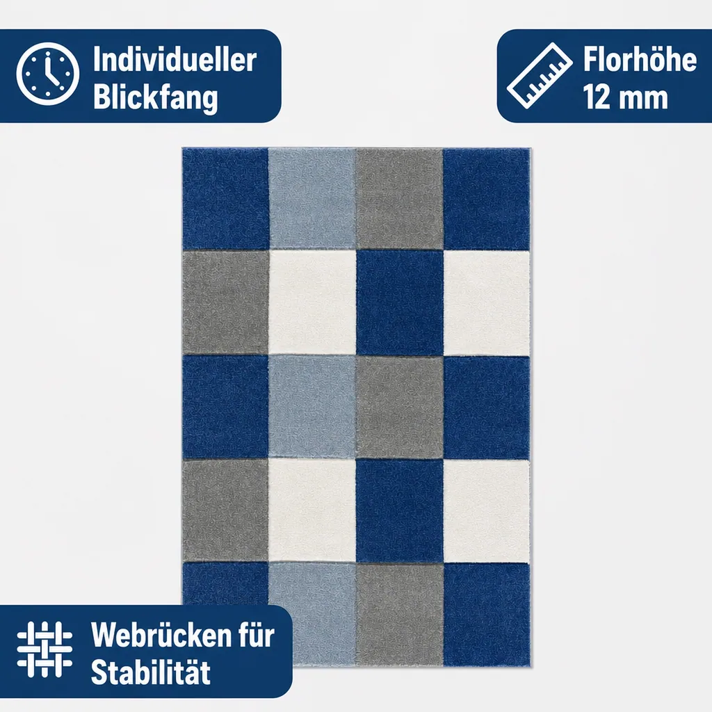 Livone Kinderteppich Patchwork blau, Teppichgrösse: 160 x 230 cm