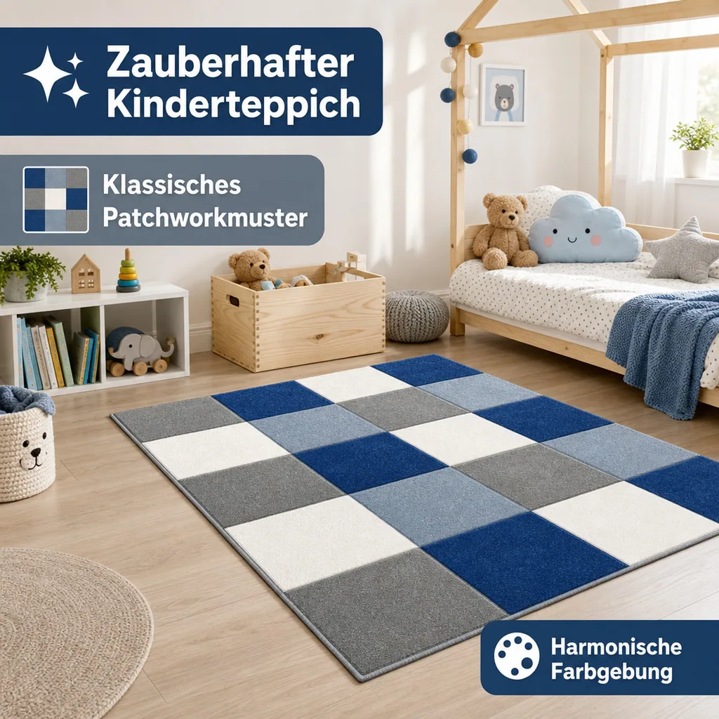 Livone Kinderteppich Patchwork blau, Teppichgrösse: 160 x 230 cm