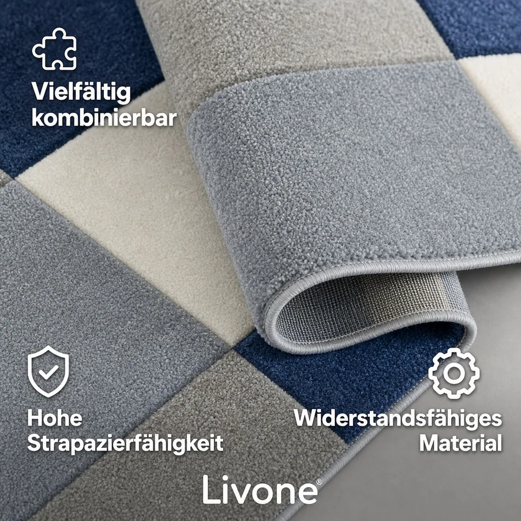 Livone Kinderteppich Patchwork blau, Teppichgrösse: 160 x 230 cm