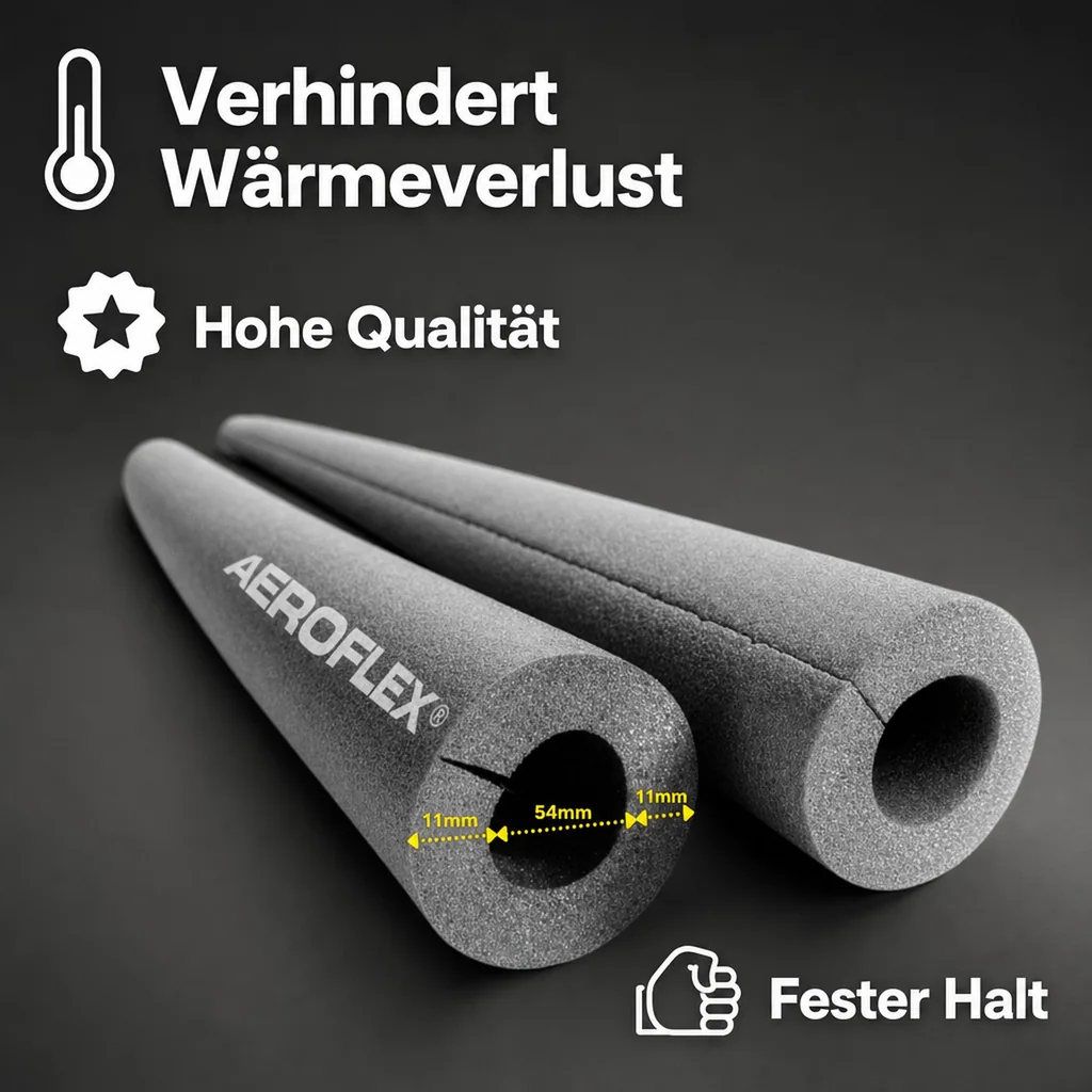 AEROFLEX® SH XT Rohrisolierung, Rohrdämmung - 2 m, selbstklebend, flexibles Dämmmaterial aus geschlossenzelligem Schaumkautschuk, schwarz - 54 x 10 mm