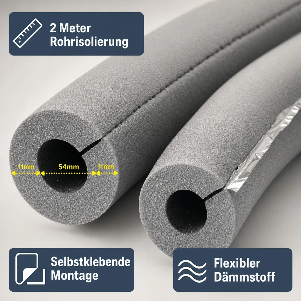 AEROFLEX® SH XT Rohrisolierung, Rohrdämmung - 2 m, selbstklebend, flexibles Dämmmaterial aus geschlossenzelligem Schaumkautschuk, schwarz - 54 x 10 mm
