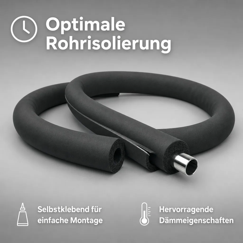 Rohrisolierung selbstklebend, 2m, flexibel, Rohrdämmung, schwarz, 42x10mm