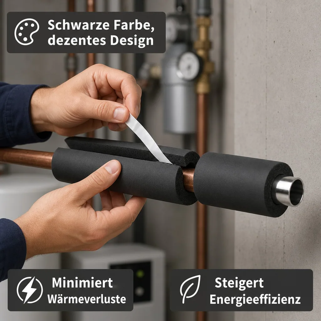 Rohrisolierung selbstklebend, 2m, flexibel, Rohrdämmung, schwarz, 42x10mm