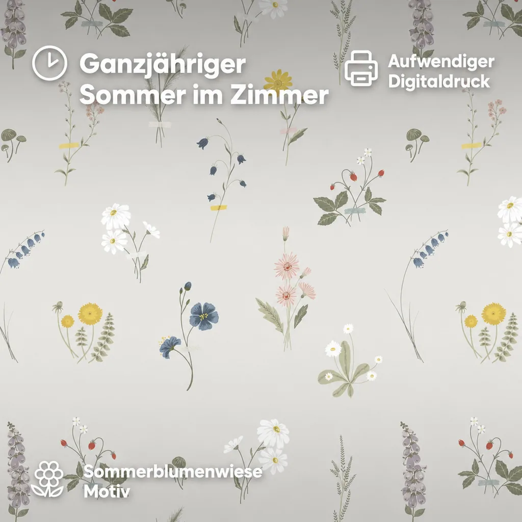 Lilipinso Vlies Tapete Wildblumenblüten grau pastell