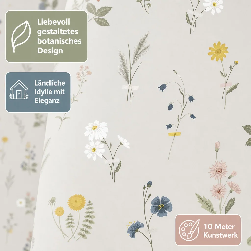 Lilipinso Vlies Tapete Wildblumenblüten grau pastell