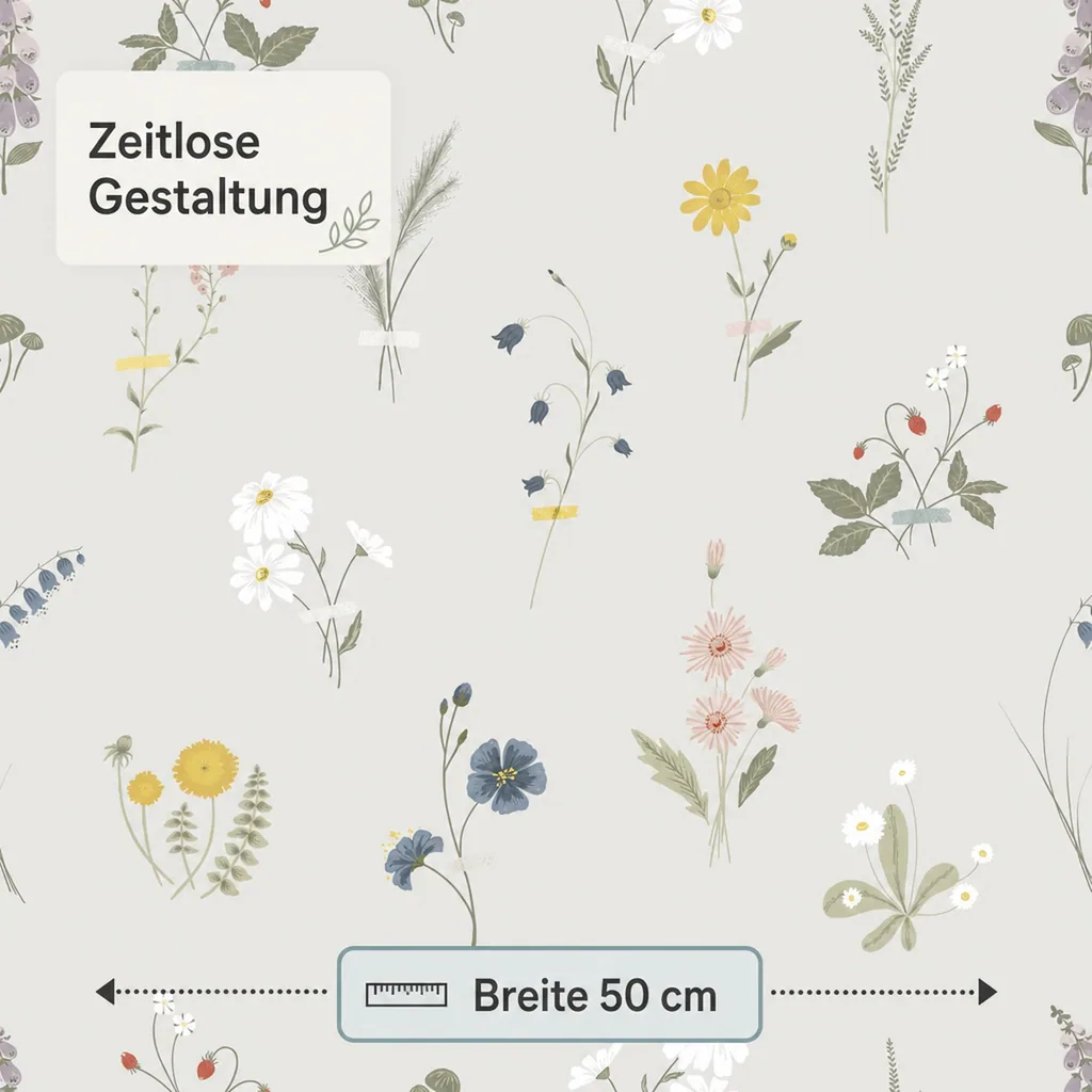Lilipinso Vlies Tapete Wildblumenblüten grau pastell