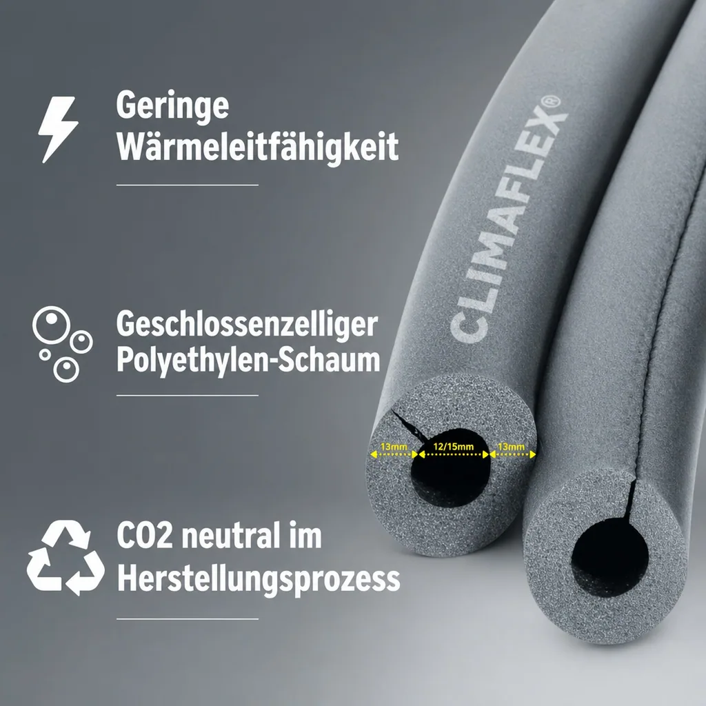 CLIMAFLEX® XT 1m Isolierschlauch Ø 12/15 mm x 13 mm Dämmung selbstklebend 50% GEG
