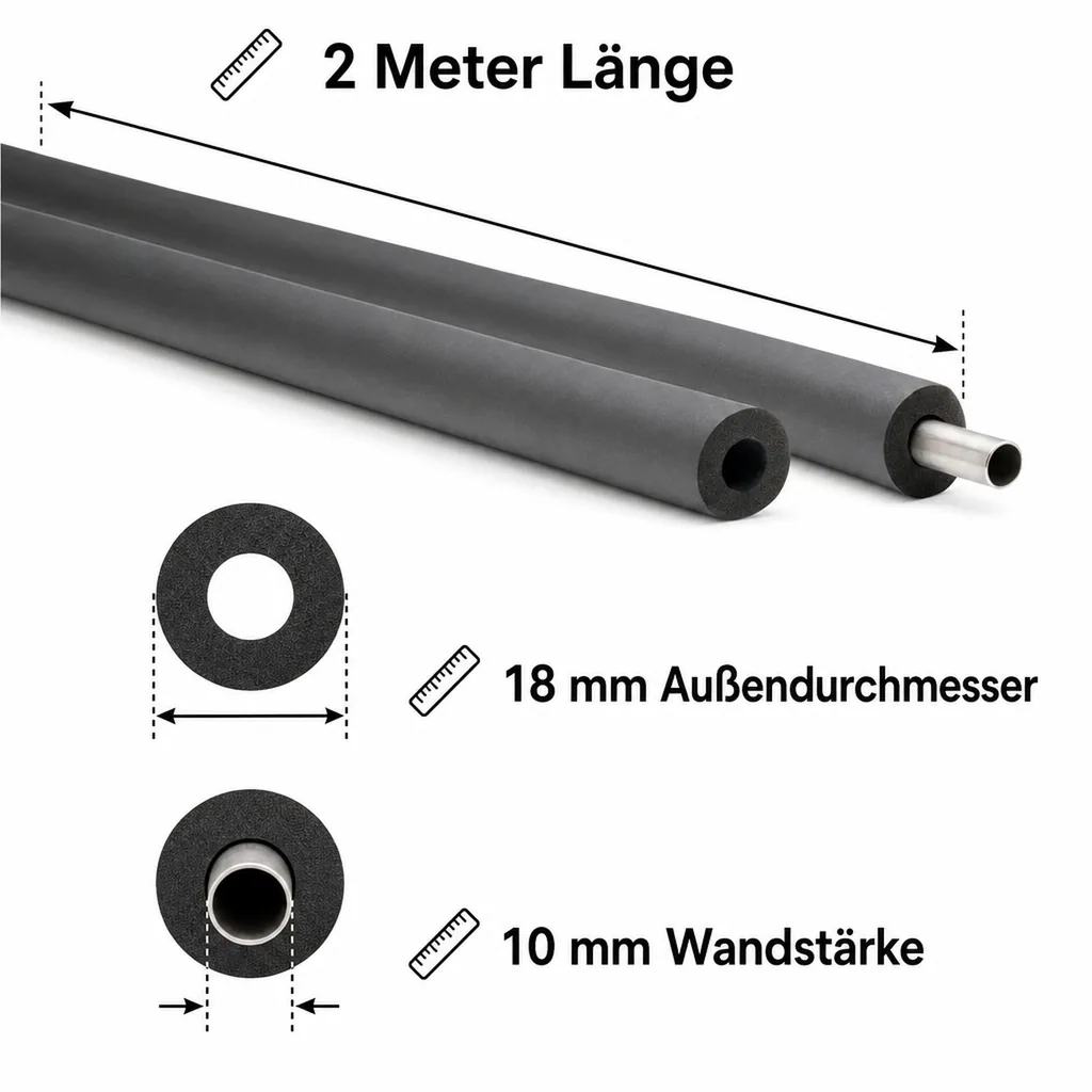 AEROFLEX® SH Rohrisolierung, Rohrisolierung - 2 m, flexibles Isoliermaterial aus geschlossenzelligem Schaumgummi, schwarz - 18 x 10 mm