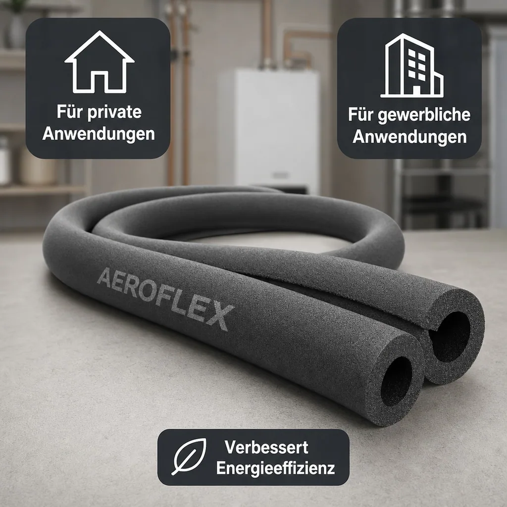 AEROFLEX® SH XT Pipe Insulation, Pipe Lagging - 2m, Self-Adhesive, Flexible Insulation Material from Closed-Cell Foam Rubber Base, Black - 15 x 10 mm