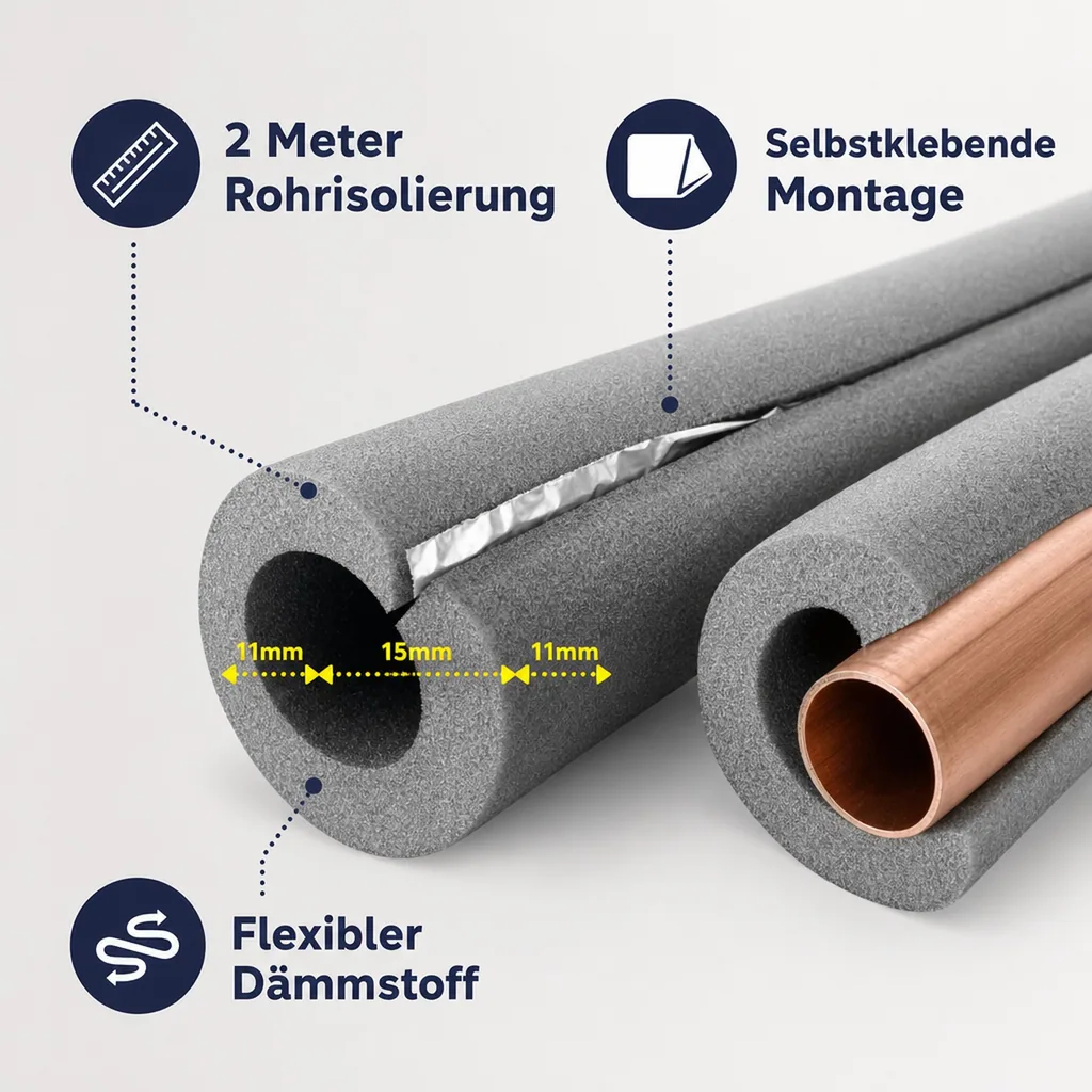 AEROFLEX® SH XT Pipe Insulation, Pipe Lagging - 2m, Self-Adhesive, Flexible Insulation Material from Closed-Cell Foam Rubber Base, Black - 15 x 10 mm