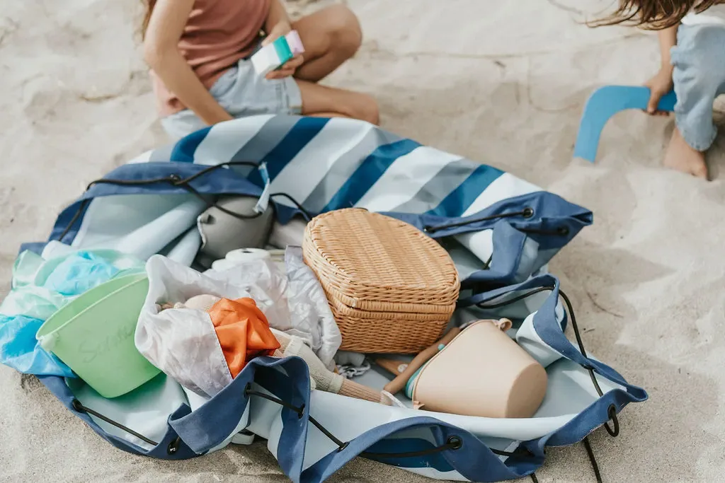 Play&Go Spielzeugsack, Spielzeugkorb, Spielzeug aufbewahrungstasche - Draussen, Farbe: Blau/grüne Streifen