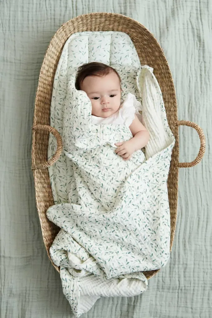 Cam Cam Muslin Babydecke "Green Leaves" grüne Blätter