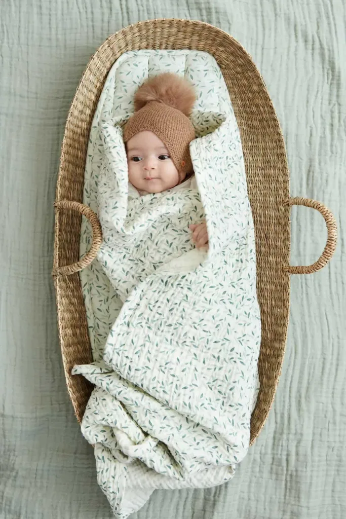 Cam Cam Muslin Babydecke "Green Leaves" grüne Blätter