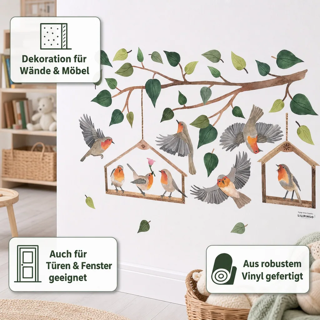 Lilipinso Wandsticker M Rotkehlchen im Vogelhaus