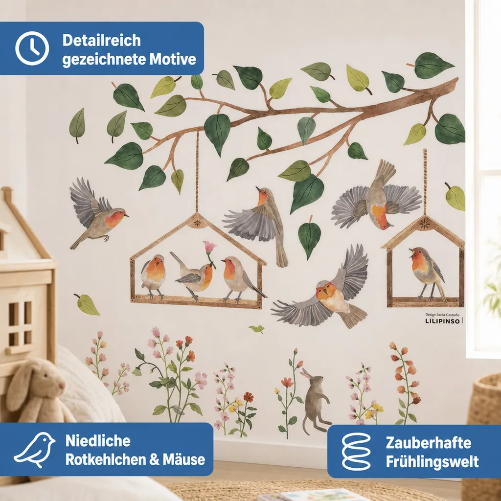 Lilipinso Wandsticker M Rotkehlchen im Vogelhaus
