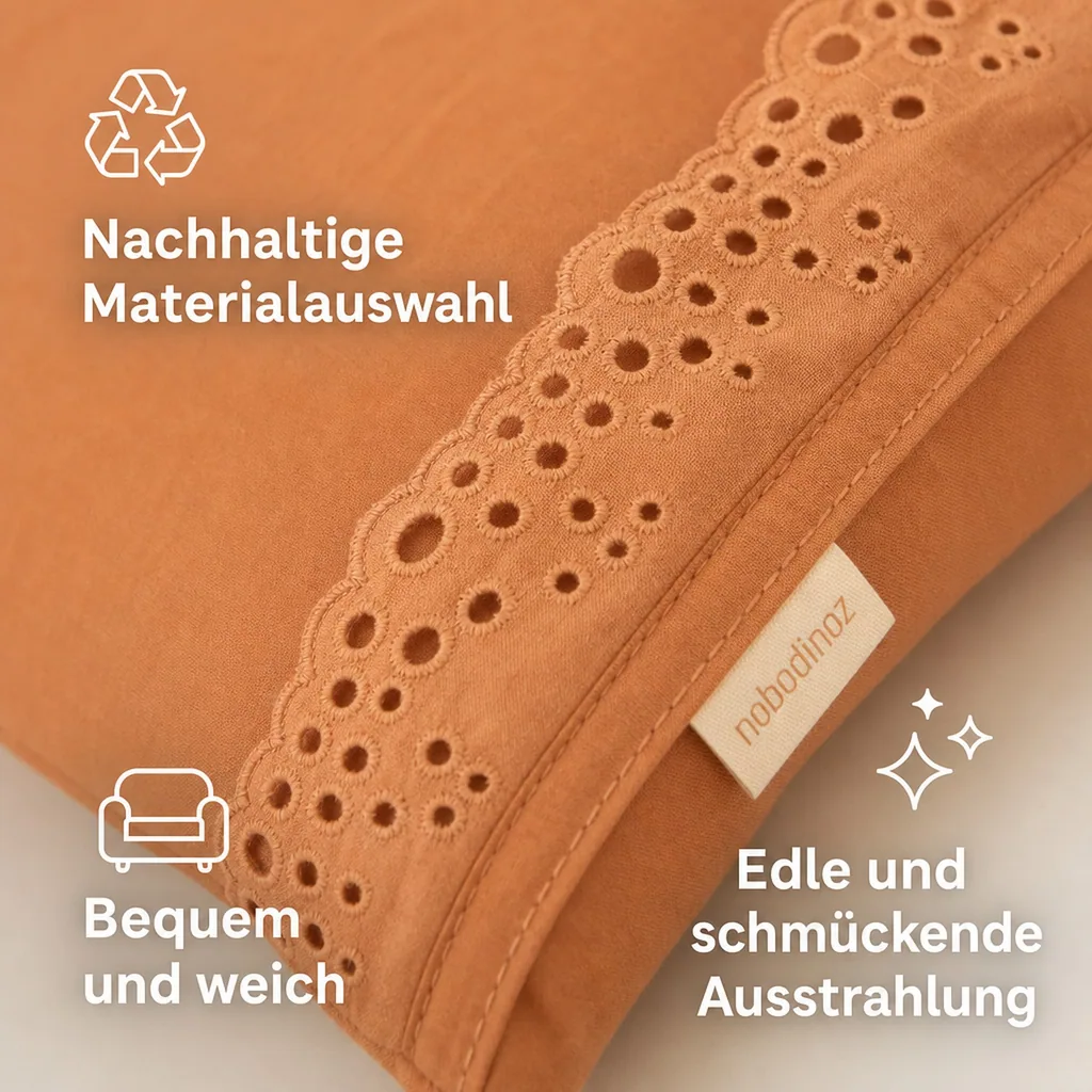 Nobodinoz Kissen rechteckig "Vera" Lochstickerei Sienna braun