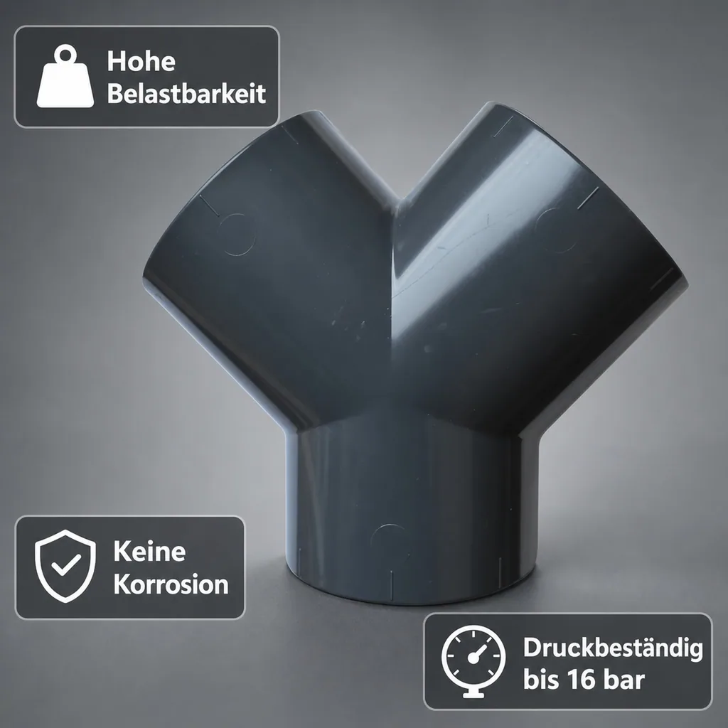 PVC Fitting 50mm, PVC Y Stück, PN16, Hart PVC Fitting