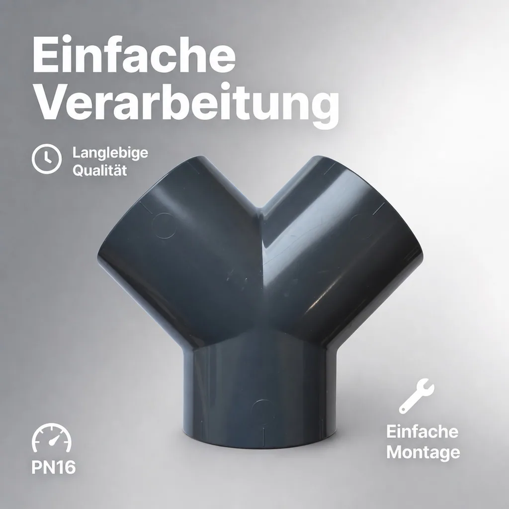 PVC Fitting 50mm, PVC Y Stück, PN16, Hart PVC Fitting