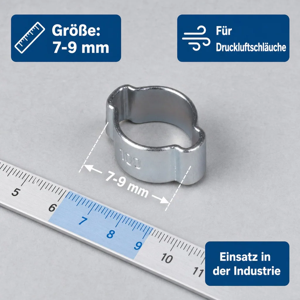 Ohr Schellen, 2 Ohr Klemmschellen, Schlauchschellen 7-9mm, W1