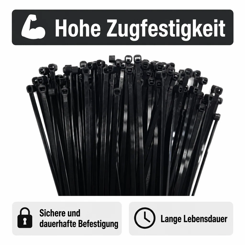 Kabelbinder schwarz, 100 Stück, 530x4,8mm, UV-beständig