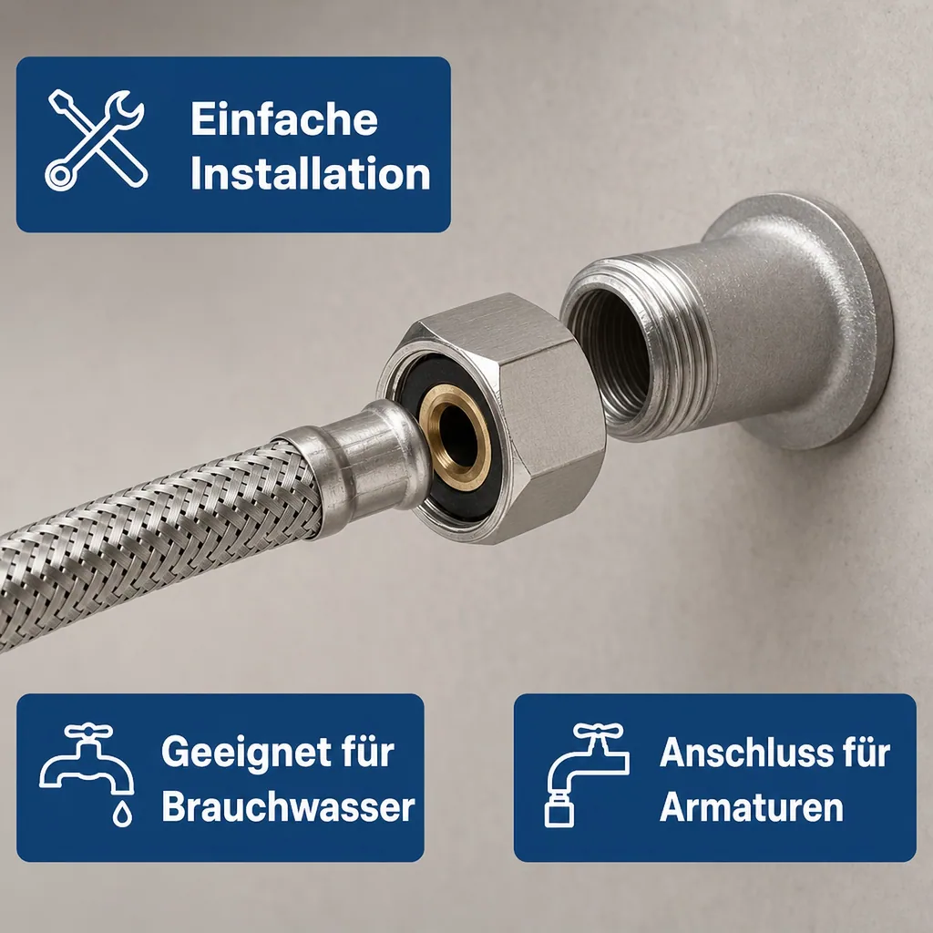 Panzerschlauch, Edelstahl, Flexschlauch, DN8, 1/2 Zoll, 1500mm