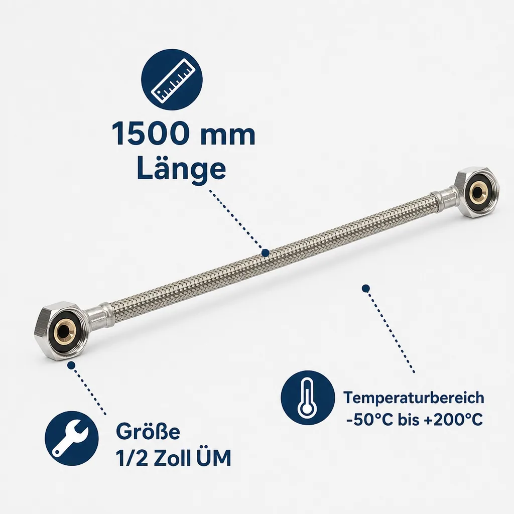 Panzerschlauch, Edelstahl, Flexschlauch, DN8, 1/2 Zoll, 1500mm