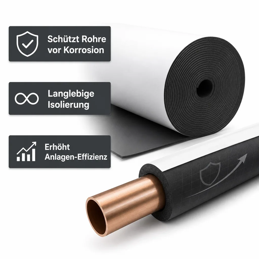 Rohrisolierung selbstklebend, Isoliermatte, Dämmmatte, 9mm, 1m breit