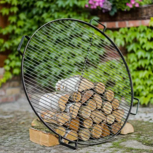 Grillrost 80 cm, Feuerstelle, runder Grillrost Stahl, mit Griffen