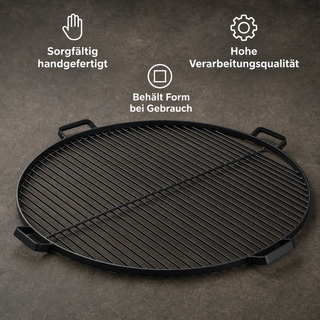 Grillrost 80 cm, Feuerstelle, runder Grillrost Stahl, mit Griffen