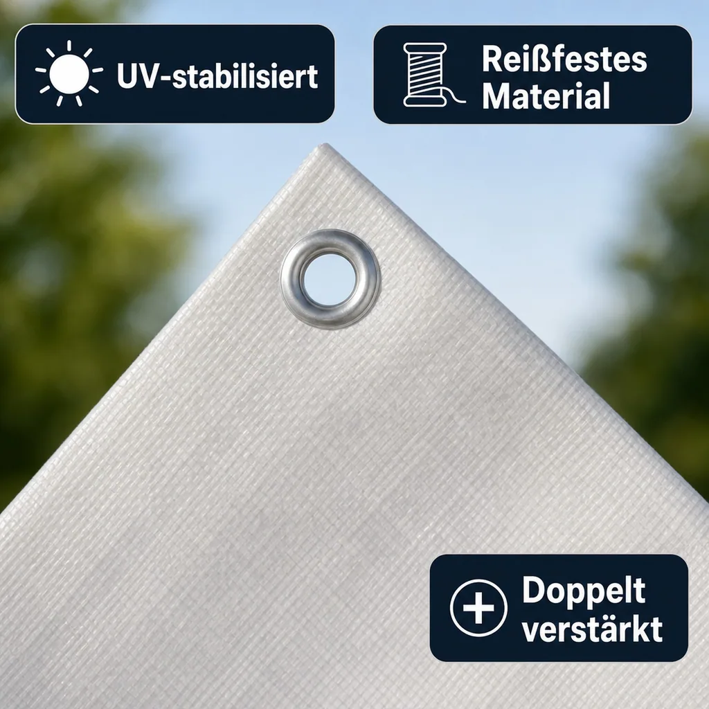 Abdeckplane, 10x12m (120m²), weiss, 180g/m², wasserdicht, UV-stabilisiert