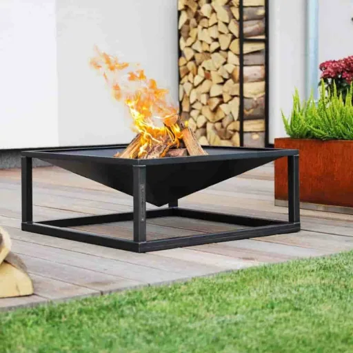 Feuerschale, 70x70 cm, quadratisch, Stahl, Garten Feuerstelle