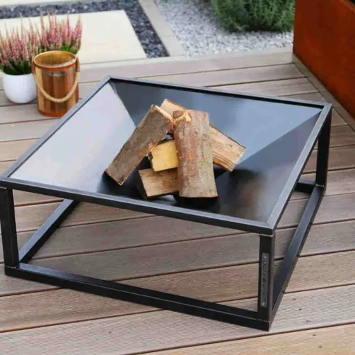Feuerschale, 70x70 cm, quadratisch, Stahl, Garten Feuerstelle