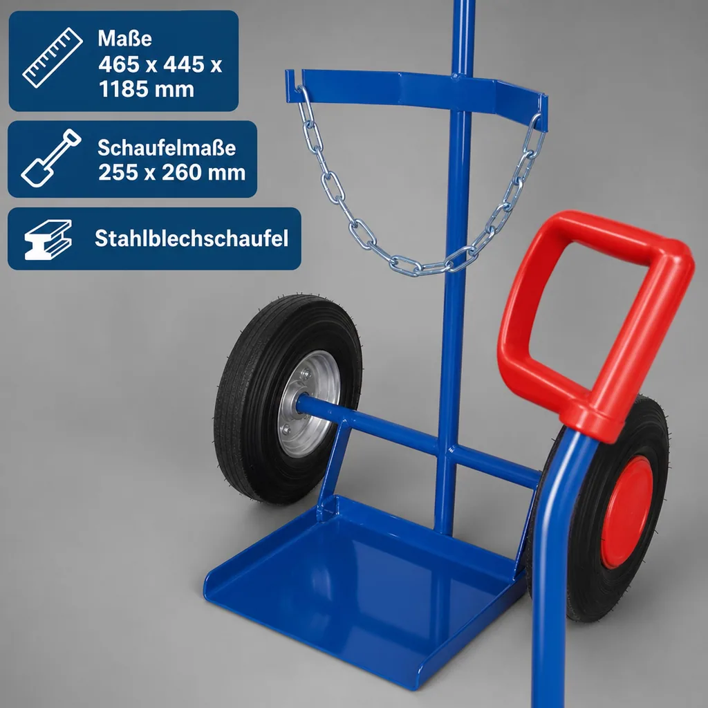 Stahlflaschenkarre für 1 Stahlflasche 40-50l Inhalt Luftbereifung 465 x 445 x 1185 mm