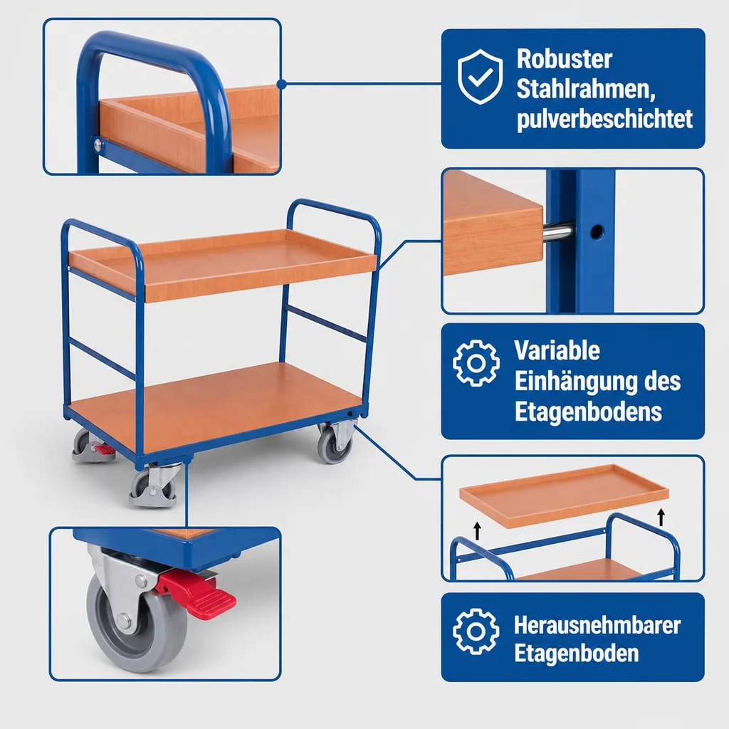 Etagenwagen, Schwerlastwagen, 250 kg Traglast, Industrie Transportwagen