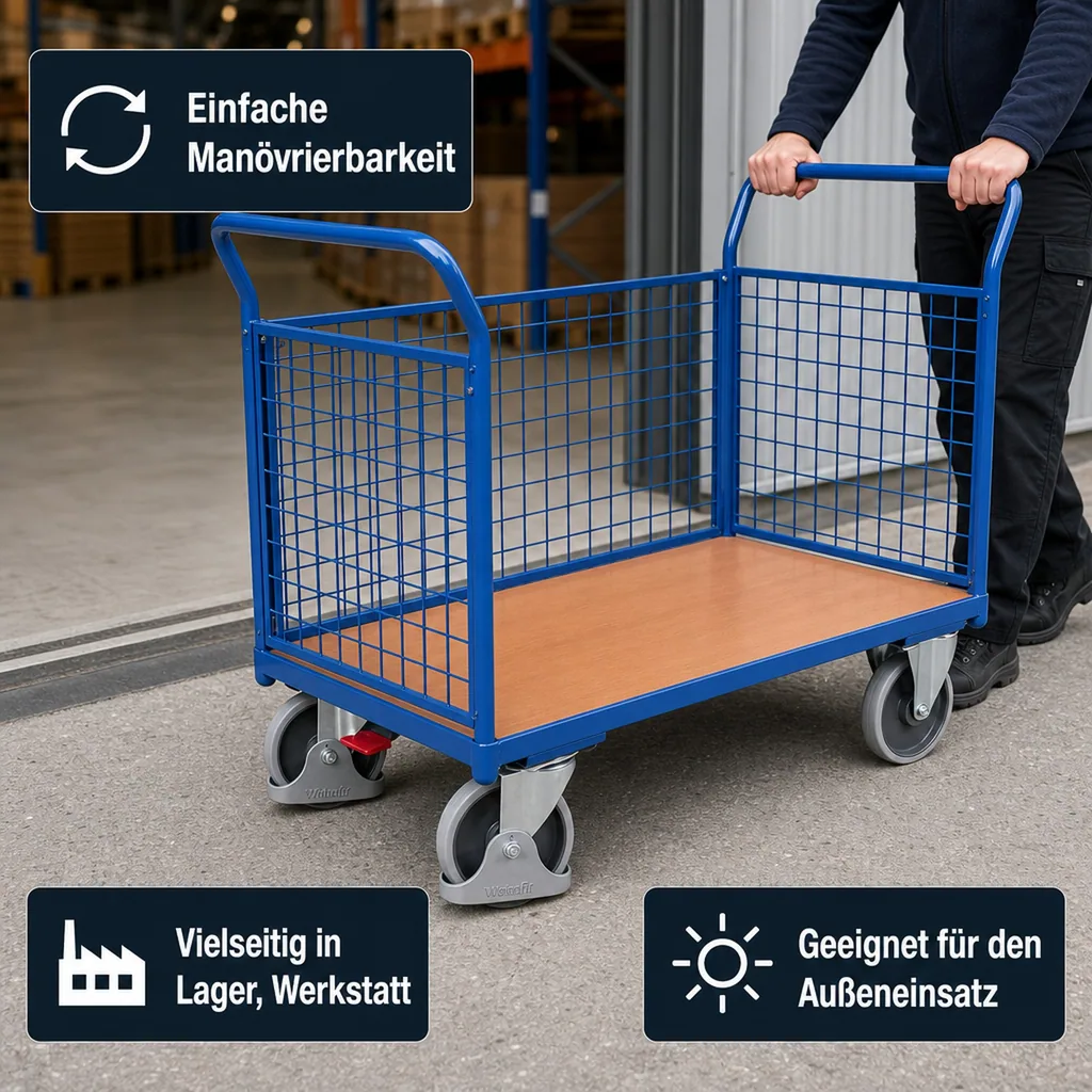 Drahtgitterwagen, Dreiwandwagen 500 kg, Typ XL, EasySTOP