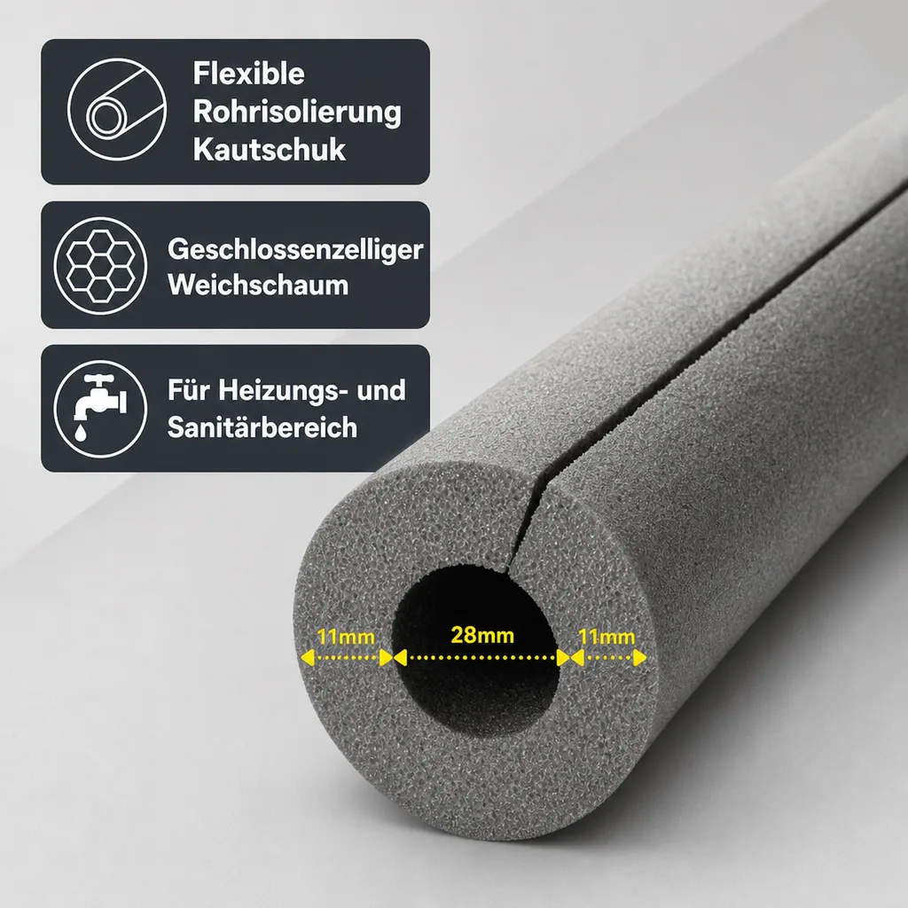 INSUL-TUBE® H PLUS XT Kautschuk 2m Rohrisolierung Ø 28 mm x 10 mm Dämmung 50% GEG selbstklebend