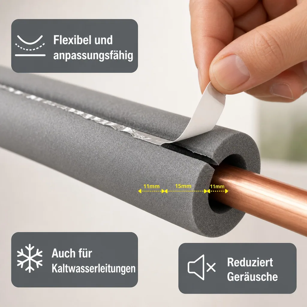 Rohrisolierung Kautschuk, selbstklebend, 2m, Ø 15 mm, Heizung, Sanitär
