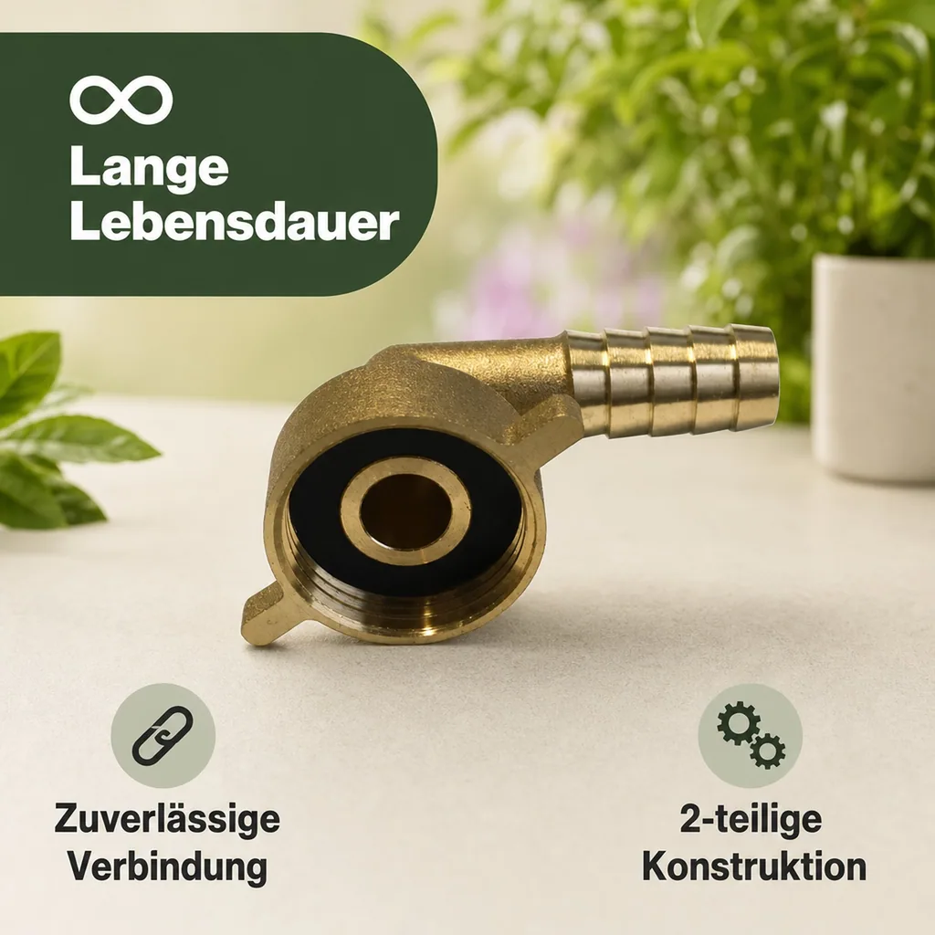 Schlauchverschraubung Messing, 3/4 Zoll Winkel, 13 mm Schlauchanschluss