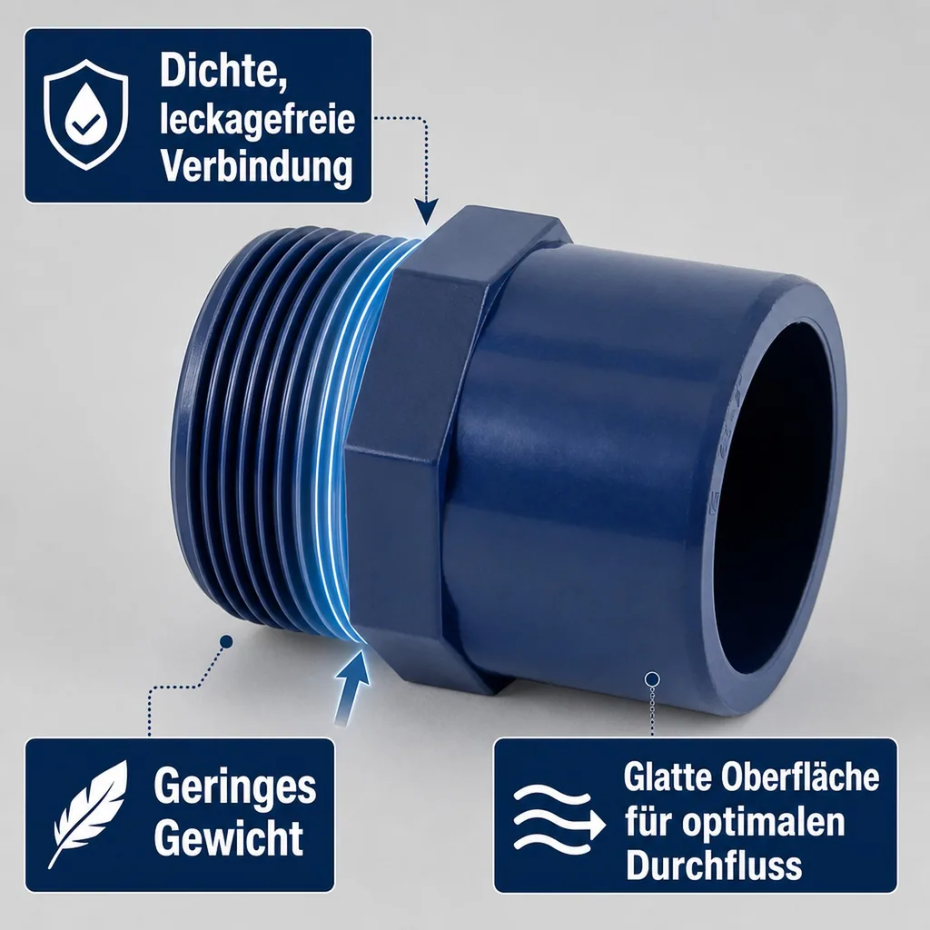 PVC Fitting Übergangsmuffe 25-20mm x 3/4" PN10, Hart PVC
