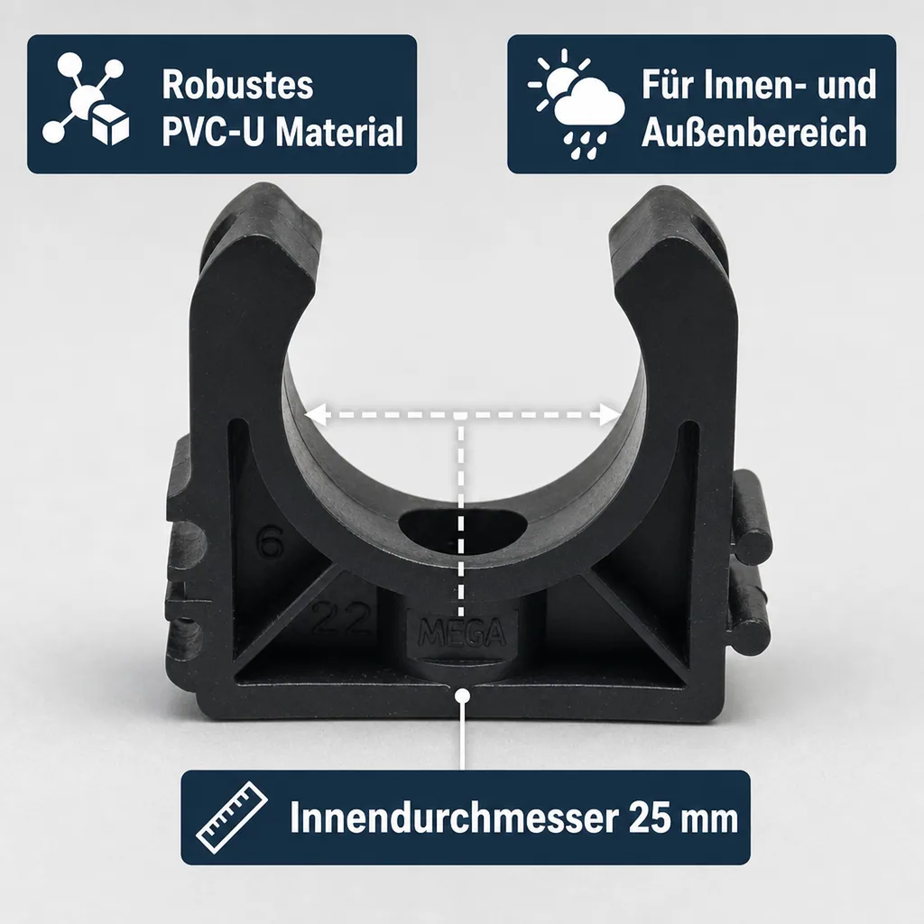 PVC Rohrklemme 25mm, Kunststoff Rohrbefestigung
