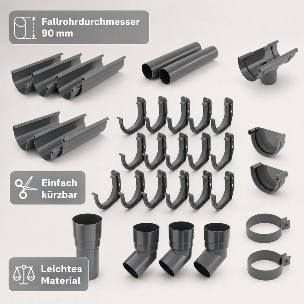 Regenrinne Set 8m graphit, komplettes Dachrinnen System 100
