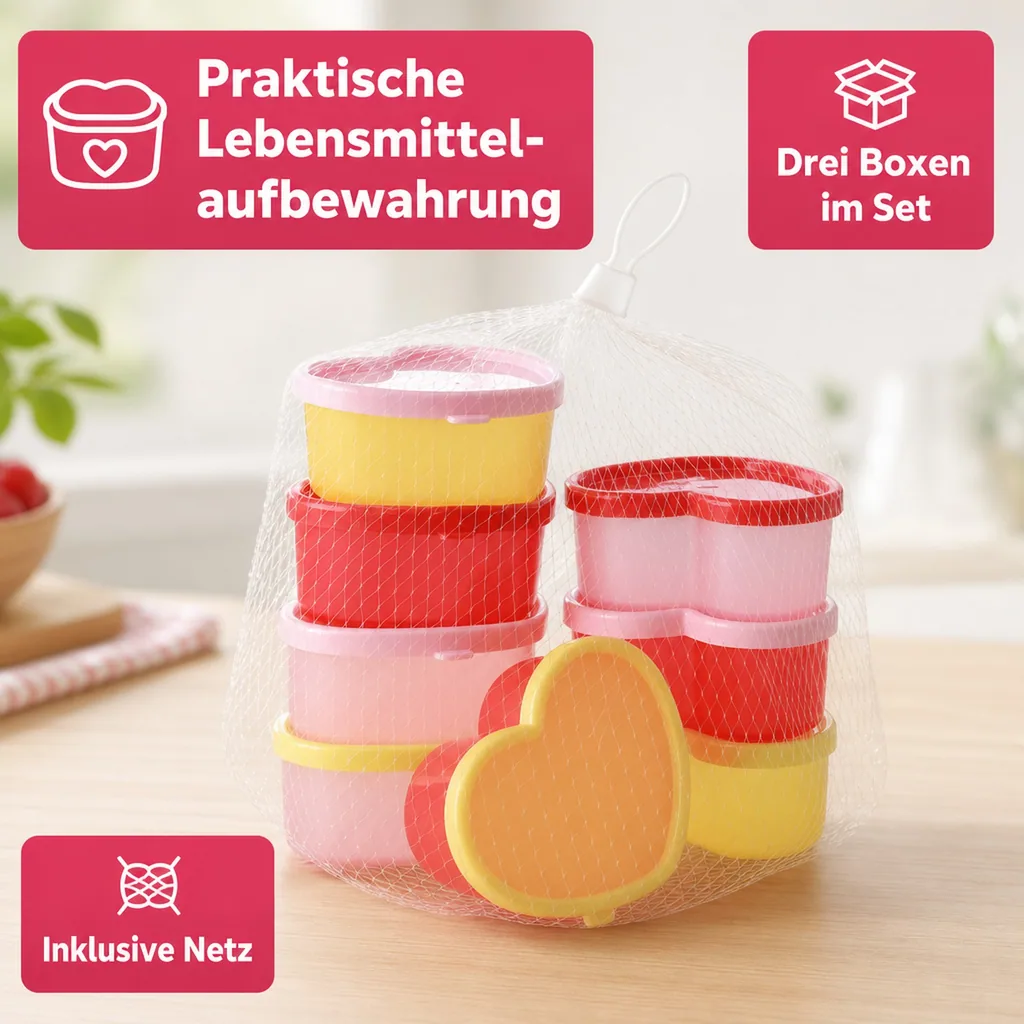 RICE Lebensmittel box - Herzform, 8 Stück in einem Netz, Kunststoff